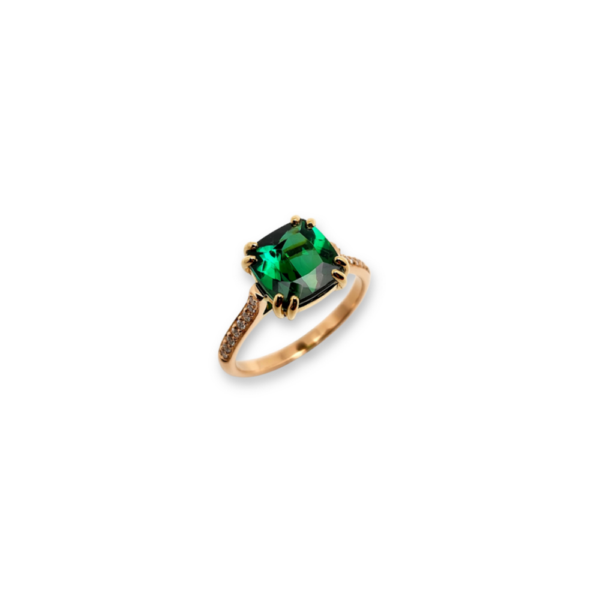 Bague Tourmaline verte et diamants or jaune